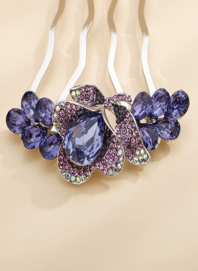 Aimimier Decorative Crystal Floral Hair Side Combs Sparkly Rhinestone Hair Pins Bridal Wedding Hair Accessories for Women and Girls(Purple) - Image 5